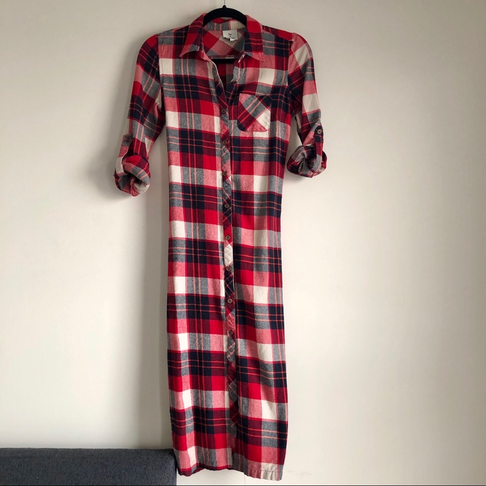 Red/Blue Plaid Flannel Maxi Dress